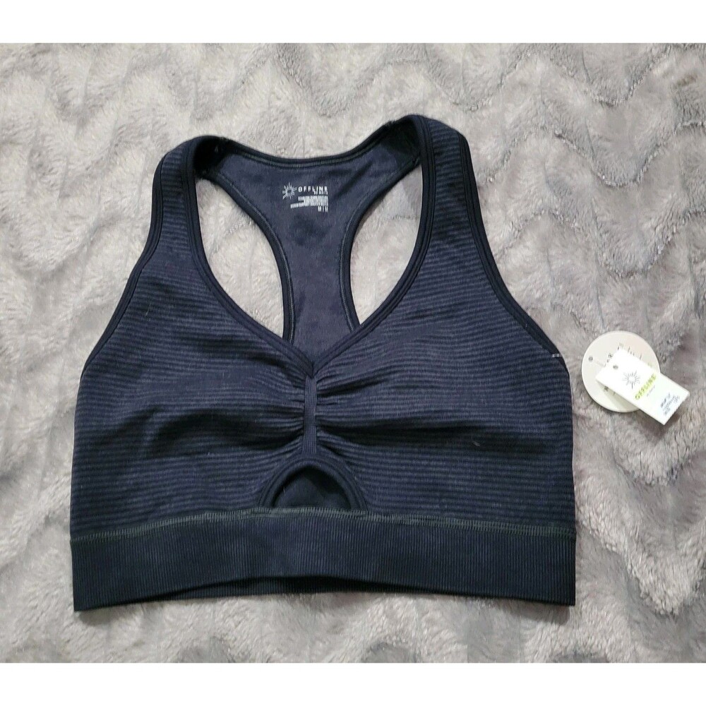 Aerie Offline Womens M Black Ribbed Pull Over Sports Bra Style NWT